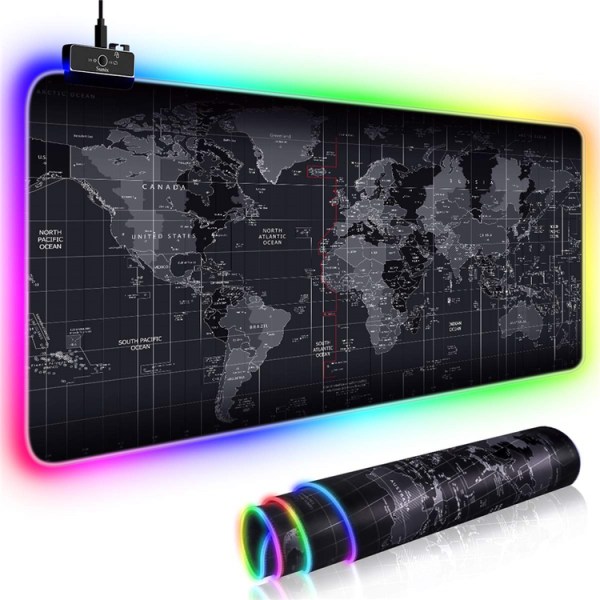 Musmatta XXL LED Pro Gaming Världskarta 80x30 cm svart