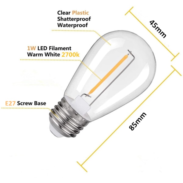 10-pack av E27 LED glödlampa Dimbar 1W - 2700K Varmvit A+