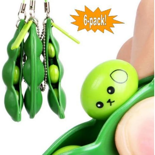 6-Pack - Green Beans - Bönor - Fidget Toys - Leksak / Sensory Gr Grön one size