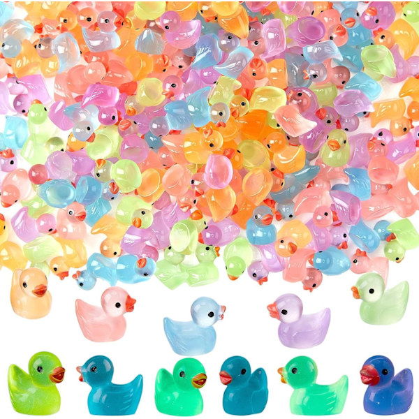 100 st Självlysande Luminous Tiny Ducks Set Dekoration Realistisk Form Hållbar Harts Förtjusande ankor för jul födelsedagsfest Barnens dag