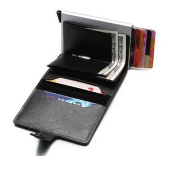 Svart-RFID NFC Skydd Plånbok Korthållare 5st Kort (Äkta Läder) S Svart