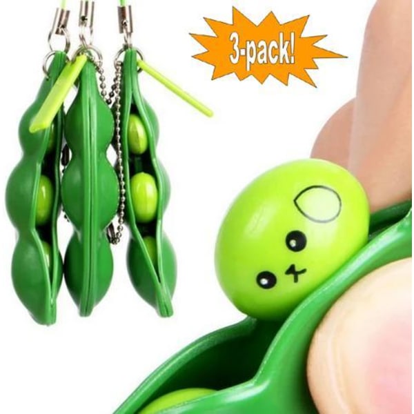 3-Pack - Green Beans - Bönor - Fidget Toys - Leksak / Sensory Gr Grön one size