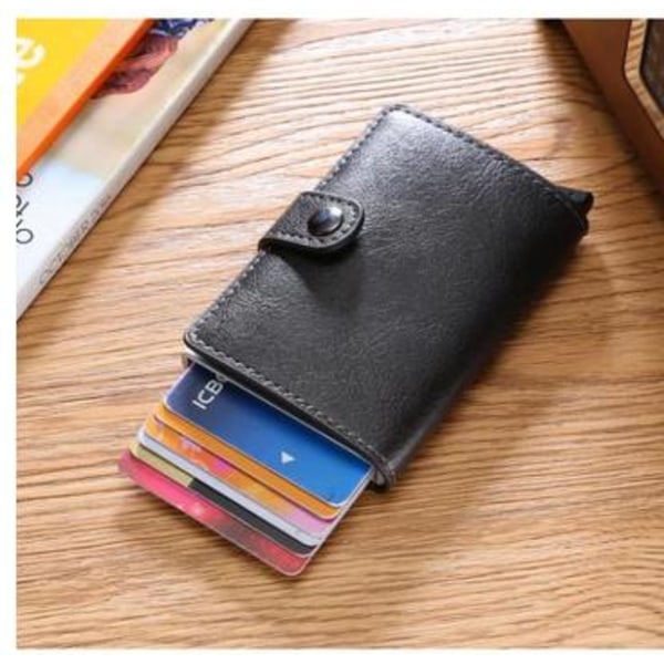 Svart-RFID NFC Skydd Plånbok Korthållare 5st Kort (Äkta Läder) S Svart