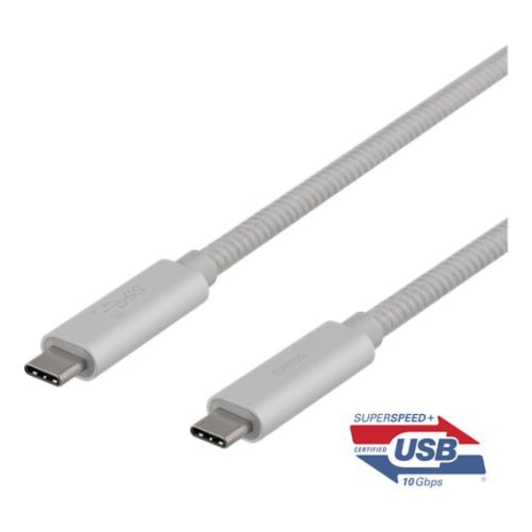 Deltaco Kabel USB-C 3.1 till USB-C 3.1, 100W, 0.5m - Silver Silver