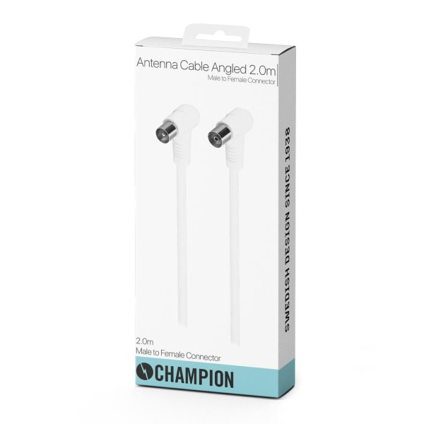 Champion antennkabel, 75Ohm, vinklad, 2m Vit