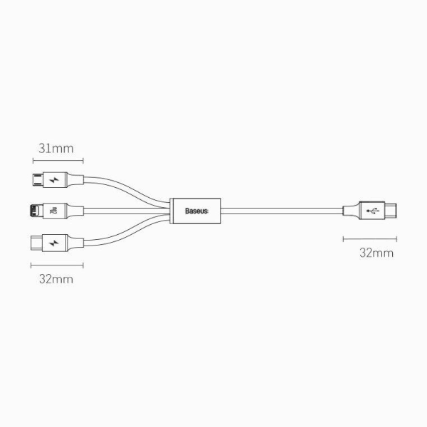 USB-C till Lightning/Micro/USB-C 20W Baseus 3-i-1, 1.5m - Grön Grön