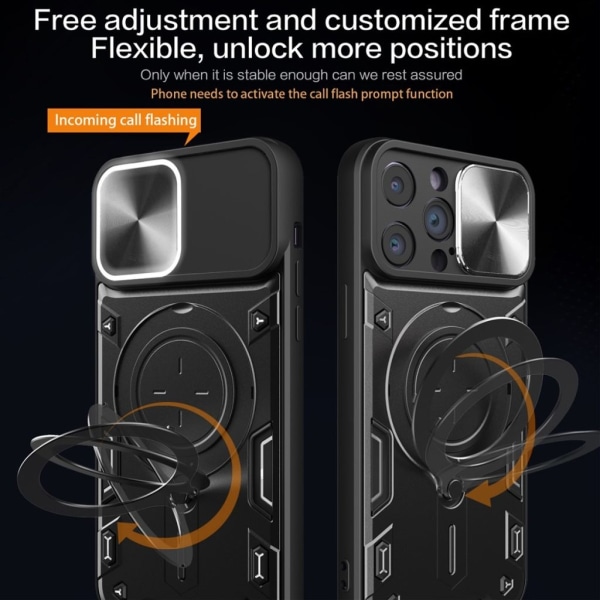 iPhone 15 Pro skal med stativ och kameraskydd - Svart Svart