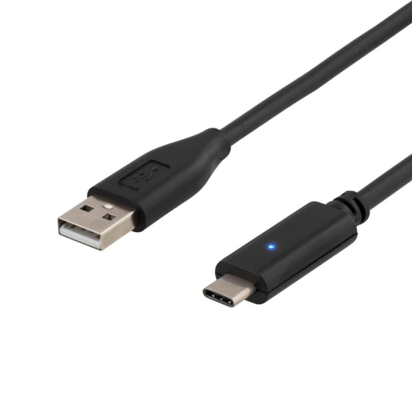 DELTACO USB 2.0 cable, Type C - Type A male, 0.25m, black Svart