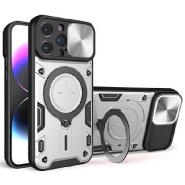 iPhone 15 Pro skal med stativ och kameraskydd - Silver Silver