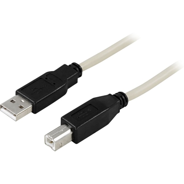 Deltaco USB 2.0 Kabel, Typ A hane - Typ B hane, 5m - Vit Vit