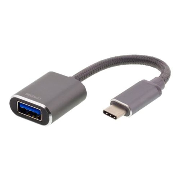Deltaco OTG Adapter, USB-C till USB-A - Grå grå