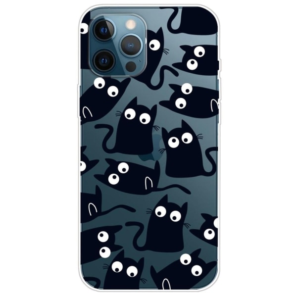 Wear-resistant Clear Design iPhone 14 Pro Skal - Black Cats