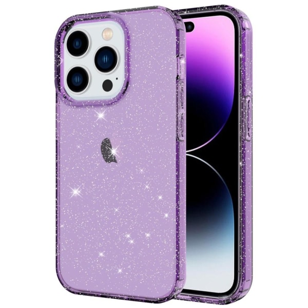 iPhone 14 Pro Max Glitter Powder Skal - Transparent Purple Transparent