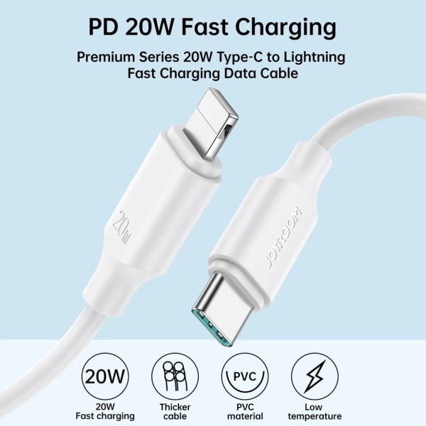 Joyroom USB-C till Lightning laddningskabel, 20W, 2M - Svart Svart