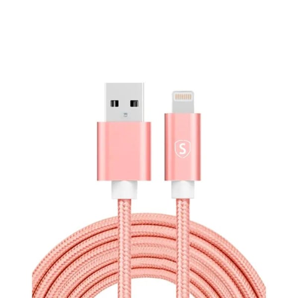 SiGN USB till Lightning Kabel, 2.1A, 3m, Nylon - Rosa Rosa