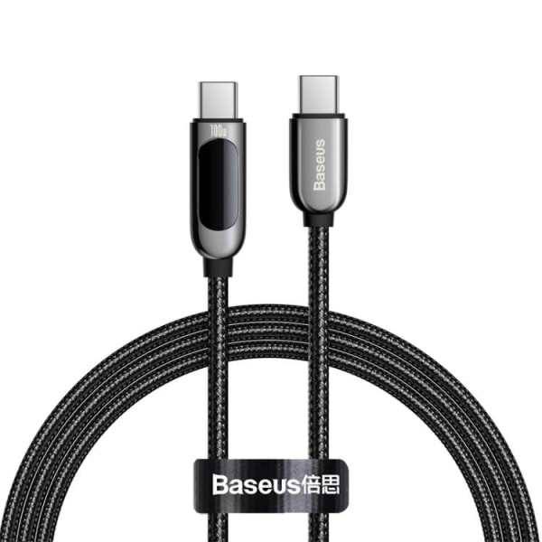 Baseus USB-C Kabel med Display, 100W, 1m - Svart Svart
