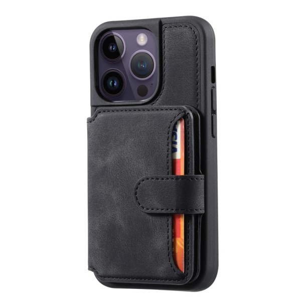 Reptåligt iPhone 15 Pro skal med en plånbok - Svart Svart