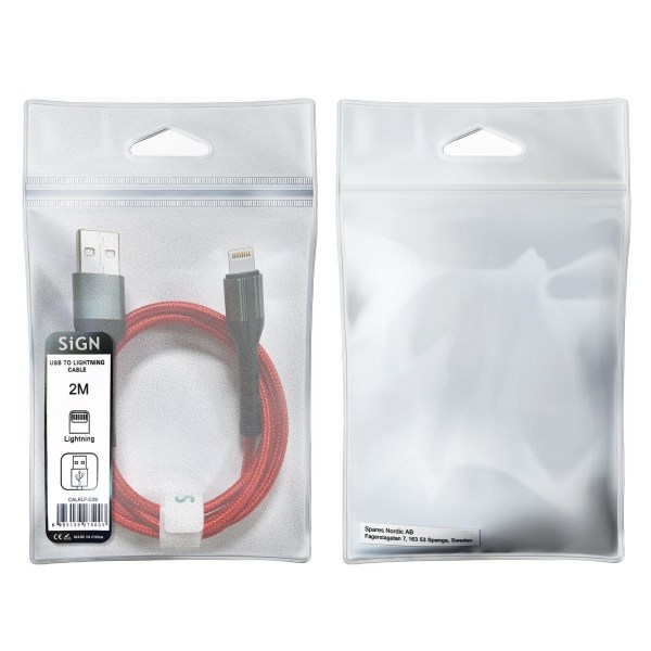 SiGN Kevlar USB-kabel med Lightning 1.5A, 2 m - Grå/Röd Röd två meter 