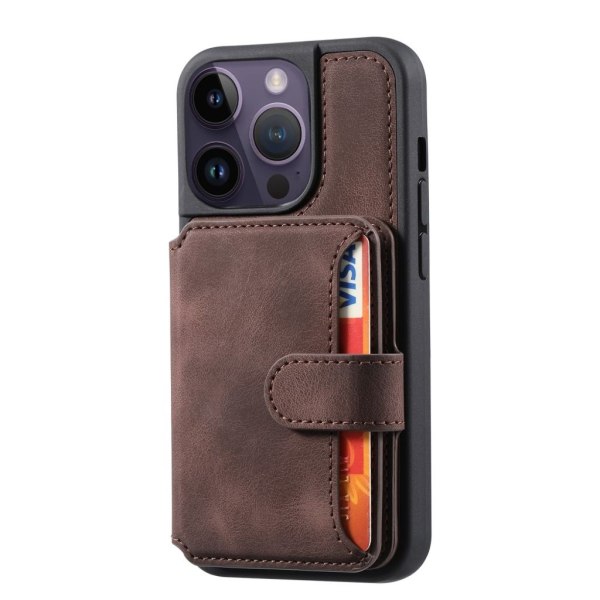 Reptåligt iPhone 15 Pro skal med en plånbok - Brun