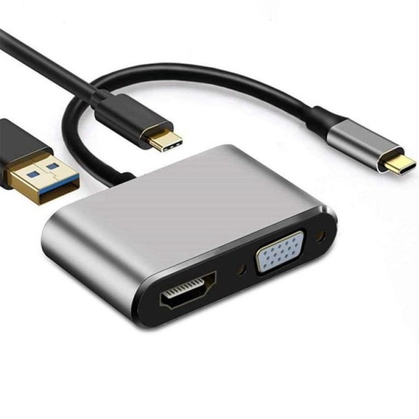 Adapter 4-i-1 USB-C till HDMI VGA 4K, PD - Silver Silver
