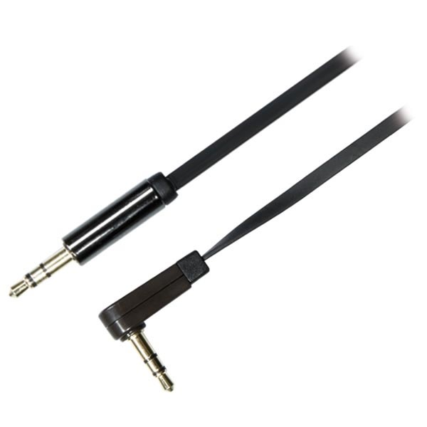 DELTACO audio cable, angled 3.5mm male - 3.5mm male, 1m, black Svart