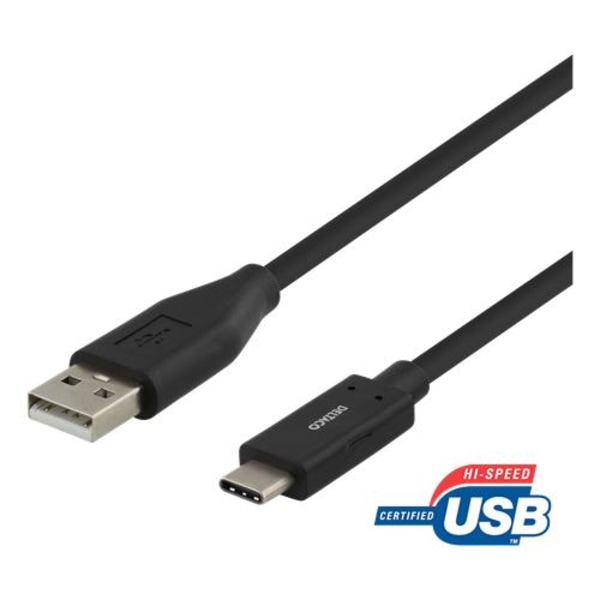 Deltaco USB-C till USB-A kabel, 1m, USB 2.0 - Svart Svart