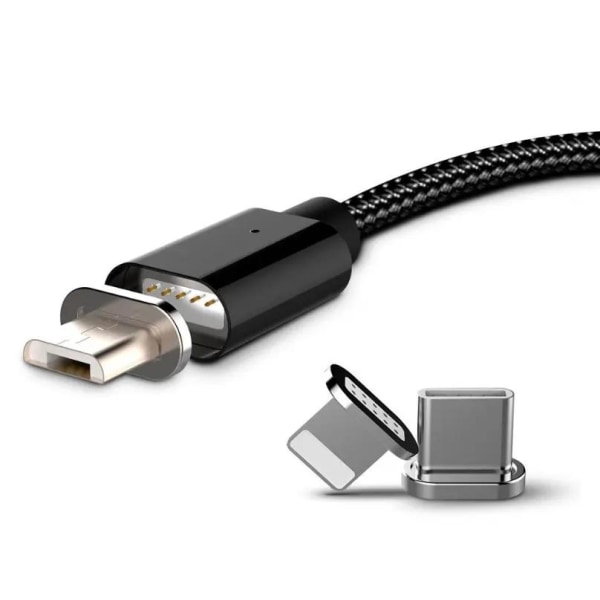 SiGN Magnetkabel 3-i-1 USB-C, Lightning, Micro-USB 2.4A, 1 m - S Svart En meter