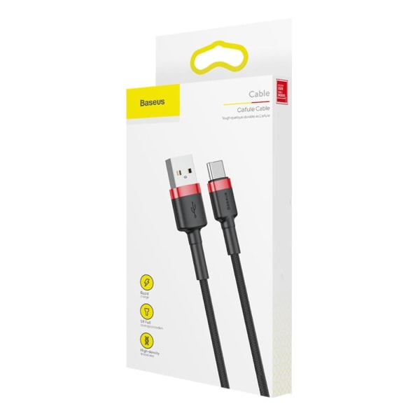 Baseus Cafule USB till USB-C Kabel, 3A, 1m - Röd/Svart Svart