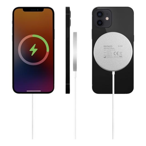 Deltaco Wireless Charger with MagSafe for iPhone & Android, 15W Vit