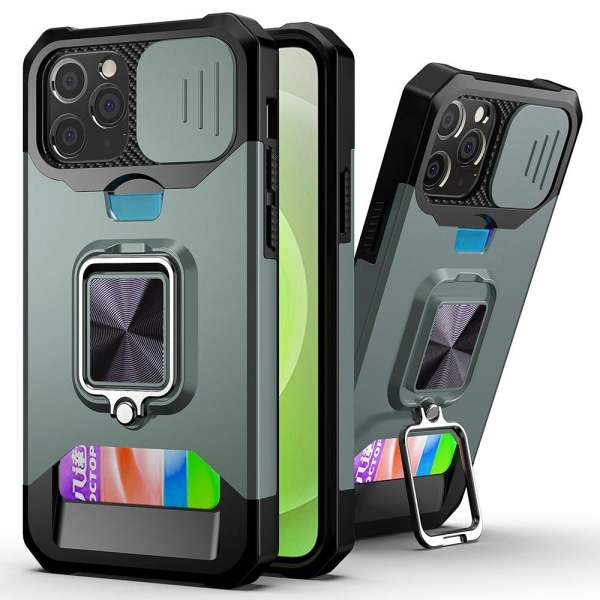 IPhone 12- 12 Pro skal med korthållare - Blackish Green Grön