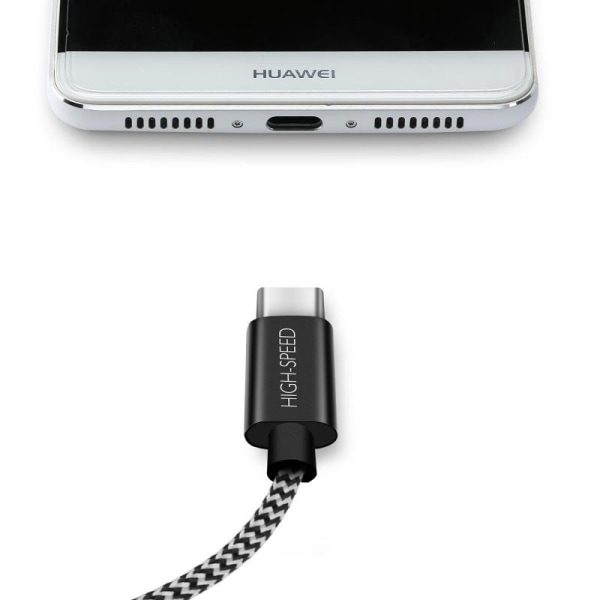 SiGN Skin USB-A till USB-C kabel 2.1A, 2m - Svart/Vit Svart