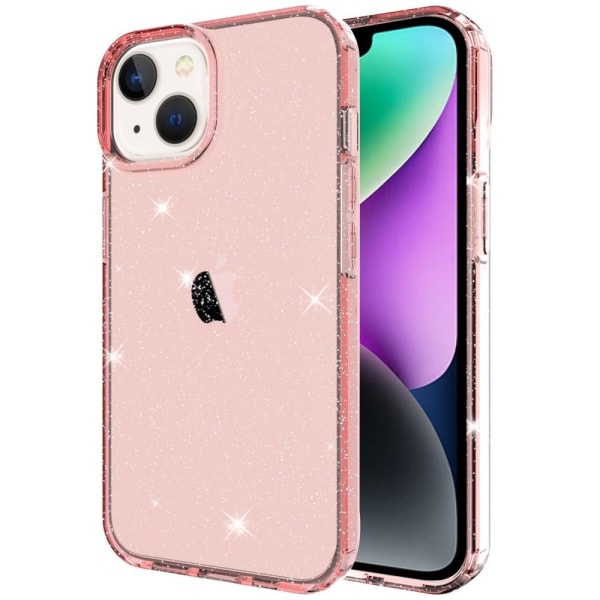 iPhone 14 Plus Glitter Powder Skal - Transparent Pink Transparent
