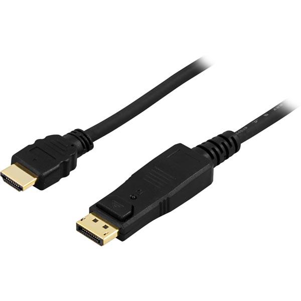 DELTACO DisplayPort HDMI ljud 19-pin ha 1m svart Svart