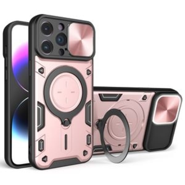 iPhone 15 Pro skal med stativ och kameraskydd - Rosa Rosa