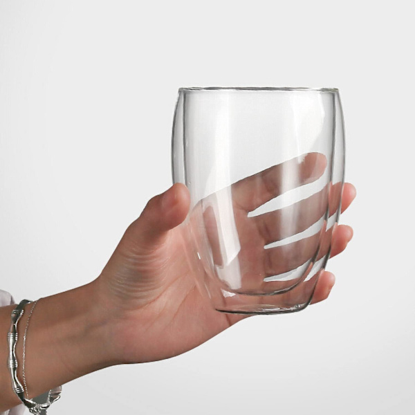 Dobbelt væggede isolerede glas krus (sæt af 2), kaffekrus, tekopper, drikkeglas til kolde eller varme drikke (350 ml)