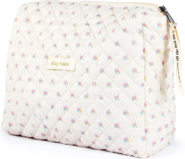 Beige makeuptaske toilettaske organizer med blomstermønster L
