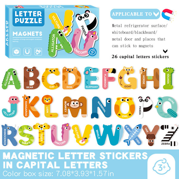 Magnetiskt barnpussel 3~6 år, baby multi-tema bokstav djur nummer kognition tidig utbildning upplysning pussel