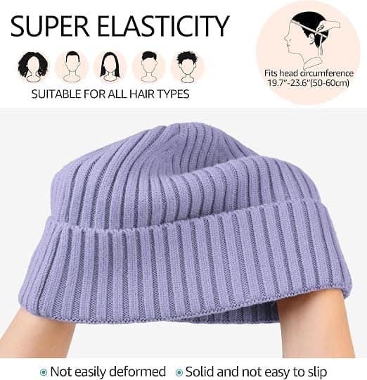 Strikket hue til mænd kvinder børn vinter varm klassisk daglig skull cap lys lavendel