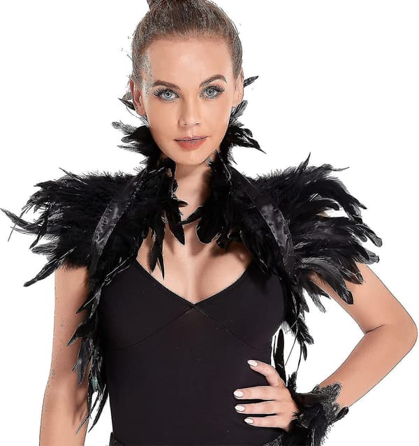 Gothic Svart Fjäderbolero för Kvinnor, Kostym