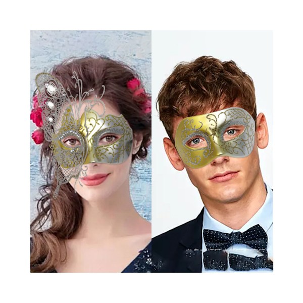 Sæt med blå Halloween-kugle diamantbesatte sommerfuglemasker i smedejern