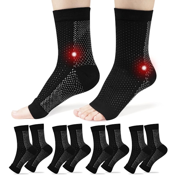 Plantar fasciitis socks, 4 pairs of neuropathic socks, women's ankle compression socks, men's, flying ankle support, black with white dots