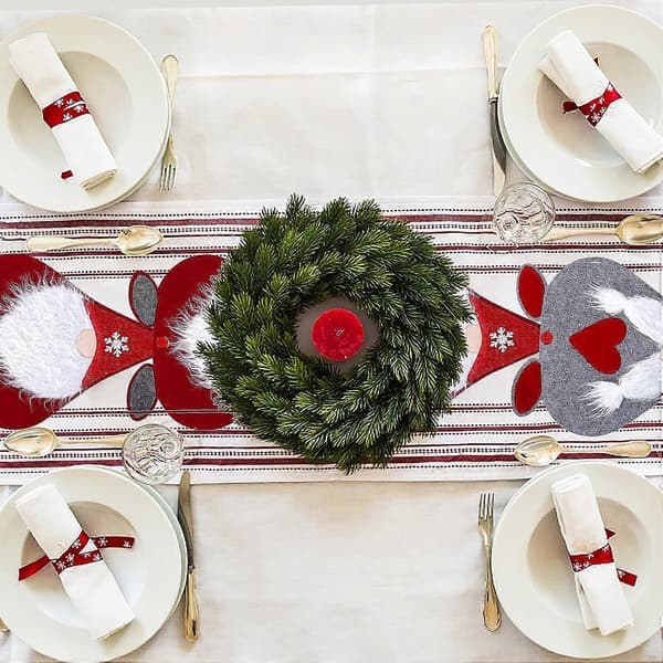 Red Christmas Tablecloth 5-piece set, Faceless Santa Placemat Home Decor