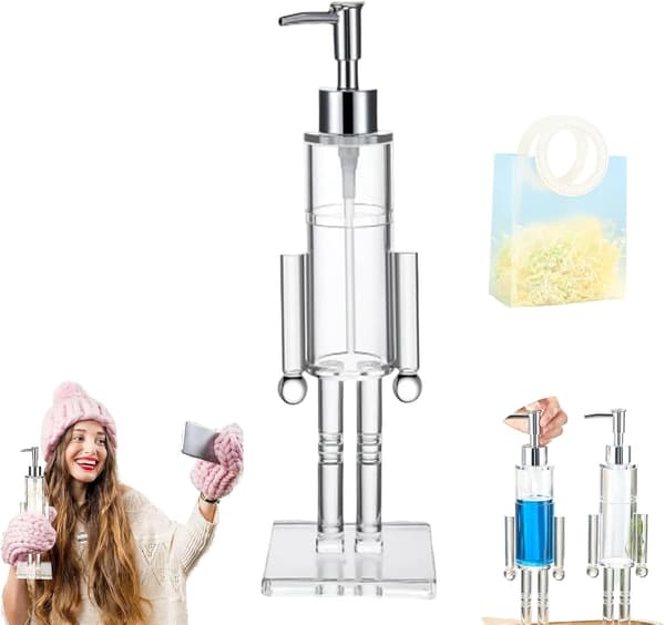 Nötknäpparformad tvålpump, 30 cm, manuell pump, påfyllningsbar, perfekt för julköket och badrumsbänksdekorationer. Regular-sized empty bottles
