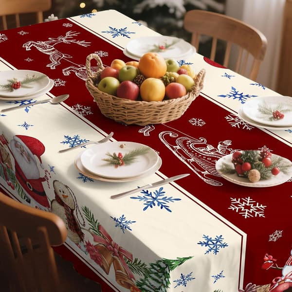 wxsp Christmas Tablecloth Rectangular 152 x 213 cm, Christmas Tablecloth, Snowman Tablecloth Winter Christmas Santa Claus Tablecloths for Kitchen Dining Table Decor