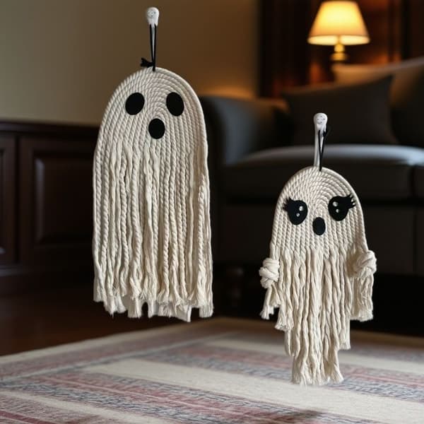 Handvävd Spöke Bomullsrep Hängande Dekoration – Halloweenfest Boho Makramé Prydnad Ghost 2