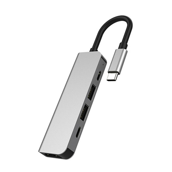 USB-C Hub -sovitin HDMI-yhteensopivaan 4K30HZ:iin, kaksois-USB Type-C -jakaja tukee PD60W-telakointiasemaa kannettavalle tietokoneelle, puhelimelle ja PC:lle