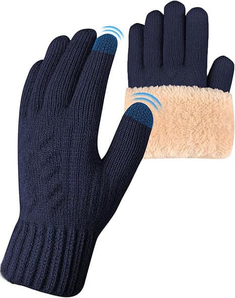 Vinterhandsker til kvinder, kuldebestandige, fleeceforede, touchscreen-kompatible, marineblå