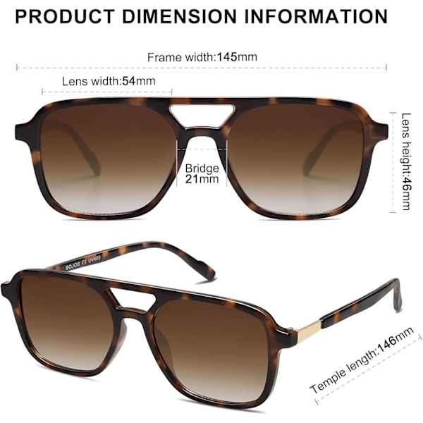SOJOS Retro Aviator Solglasögon för Kvinnor Män, Trendiga Rektangulära Dam Herr Solglasögon SJ2202