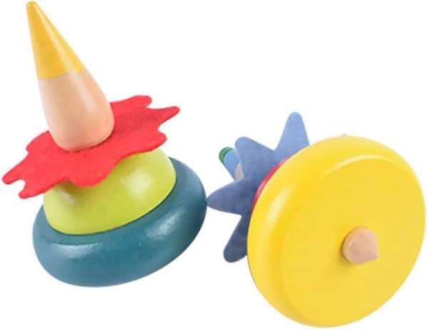 2 st Träsnurror Flipptoppar Leksak Clownmålade Förskoleleksaker för Barn - Snngv