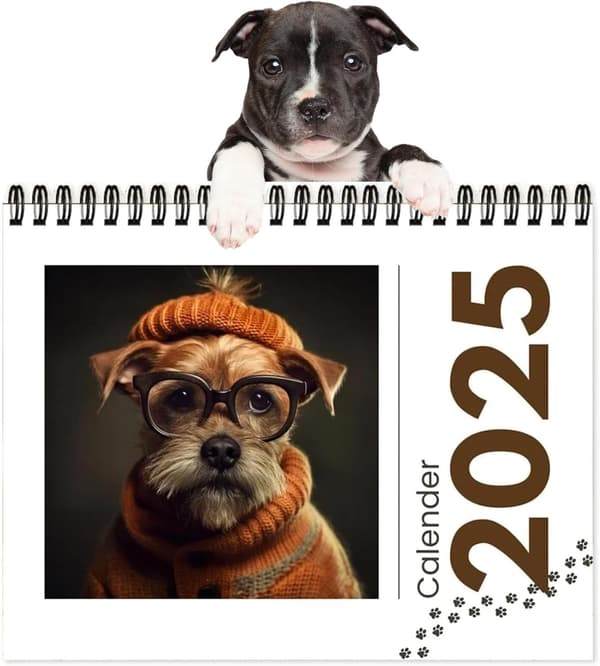 2025 Hundehvalpekalender 21x28 cm med 12 unikke designs og notefelt